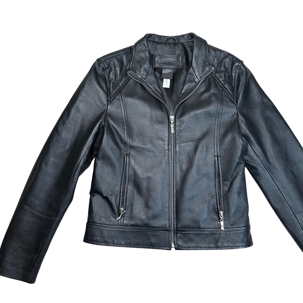 Austin Clothing Co Black Genuine Leather Moto Biker Jacket Size Small Women